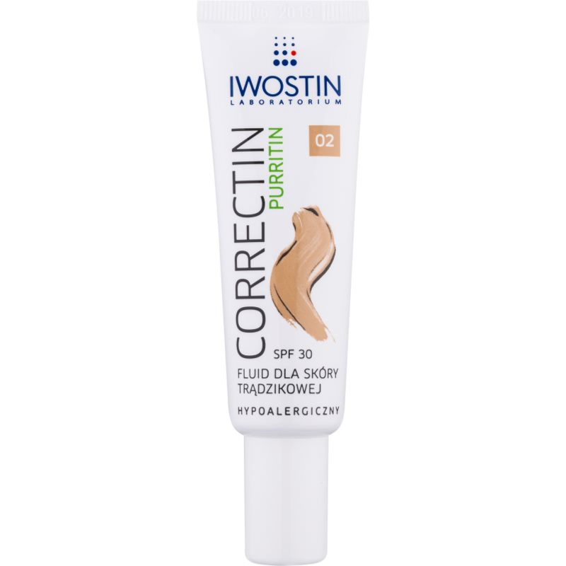 

Iwostin Purritin Correctin стійкий тонуючий матуючий флюїд для шкіри з акне SPF 30 відтінок Natural