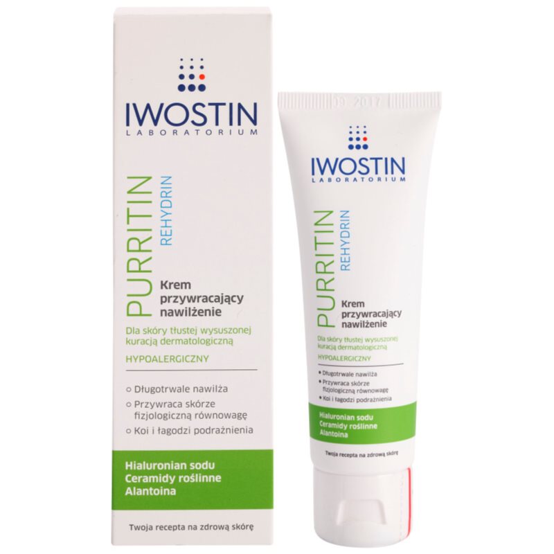 Iwostin Purritin Rehydrin зволожуючий крем для шкіри висушеної та подразненої лікуванням акне 40 мл