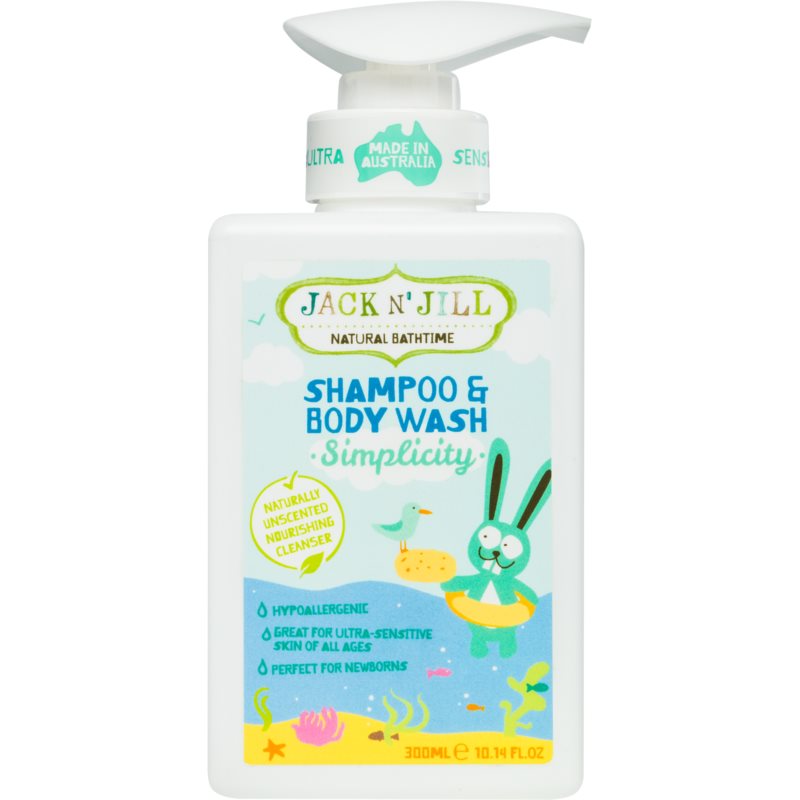 Jack N’ Jill Simplicity švelnus dušo kremas ir šampūnas vaikams „Du viename“ 300 ml