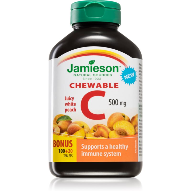 Jamieson C 500 mg cucavé tablety pro posílení imunity příchuť Peach 120 tbl