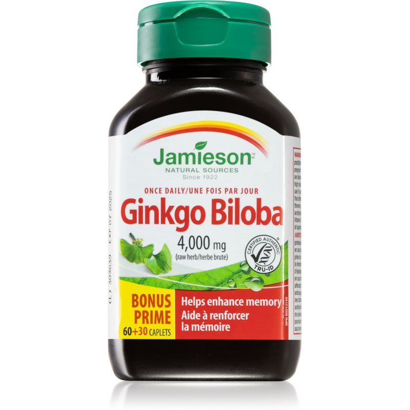 Jamieson Ginkgo Biloba 4,000 mg kapsuly na podporu krvného obehu a kognitívnych funkcií 90 cps