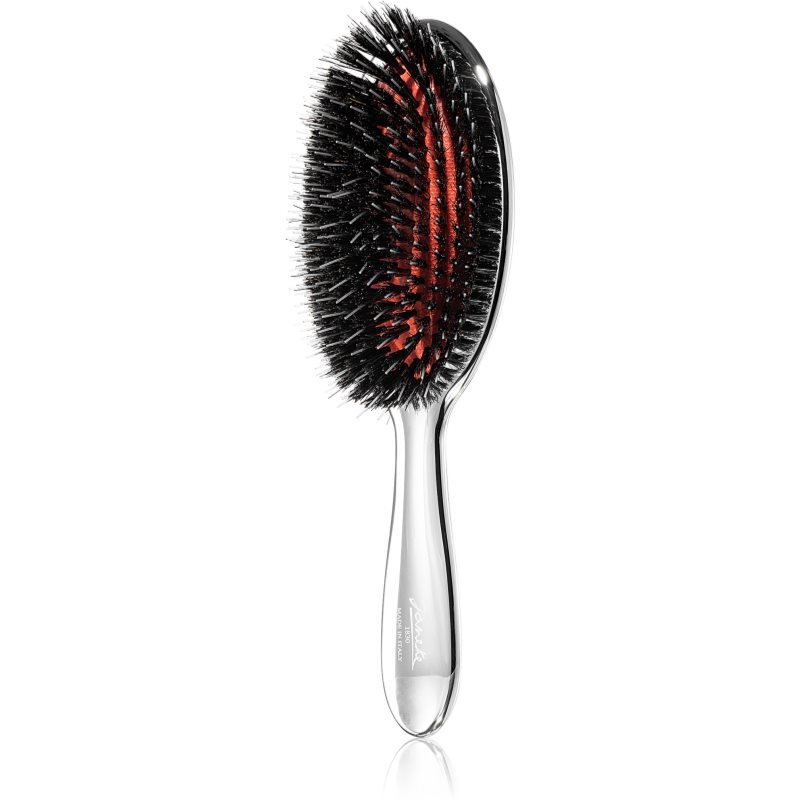 E-shop Janeke Chromium Line Air-Cushioned Brush with Bristles and Nylon Reinforcement oválný kartáč na vlasy 22 x 7 cm