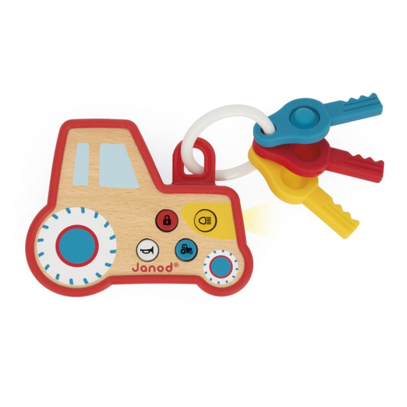 Janod Sound and Light Tractor Keychain activity toy wooden 18m  1 pc