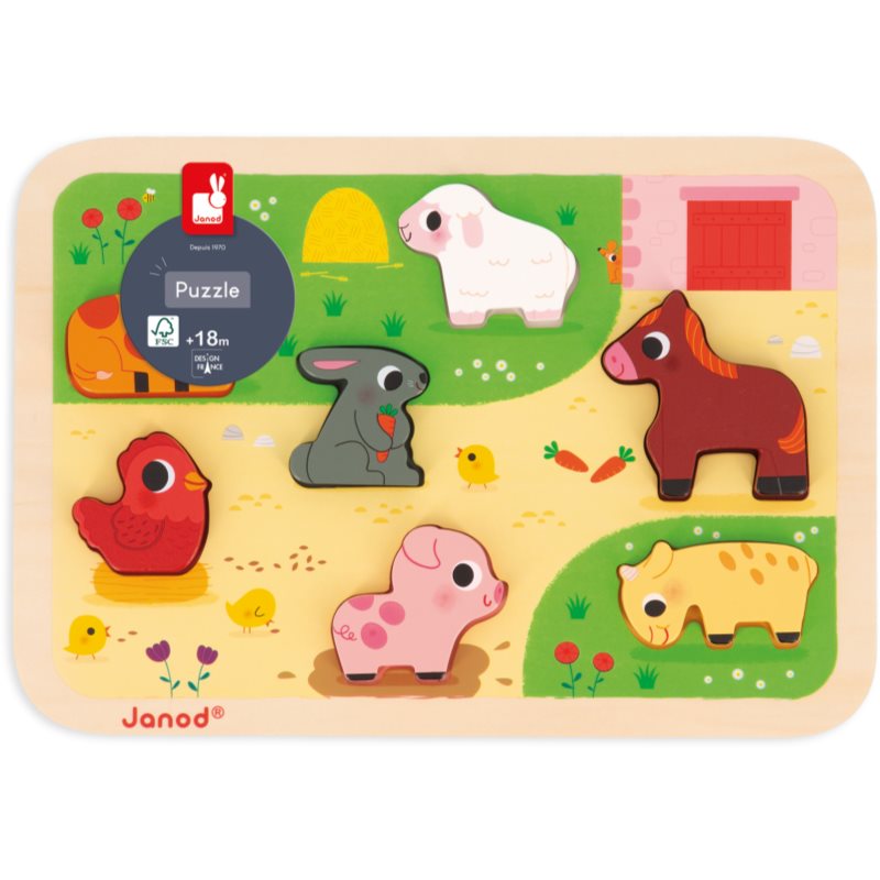 Janod Chunky Farm Puzzle attività giocattolo a incastro 18m+ 7 pz