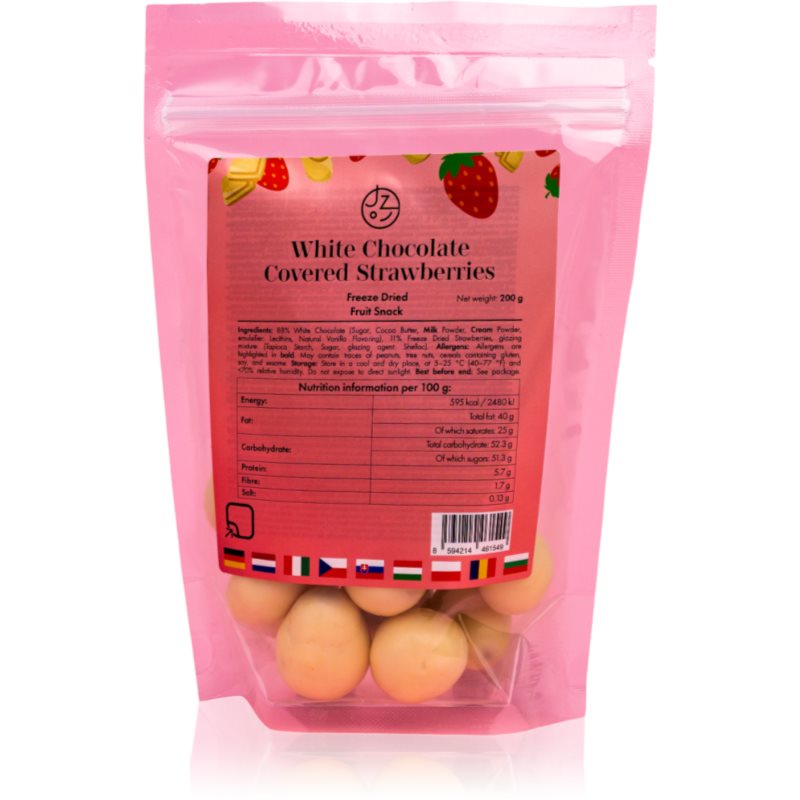 Jeme zdravo Lyofilizované jahody v bielej čokoláde 200 g mrazom sušené ovocie s čokoládou 200 g