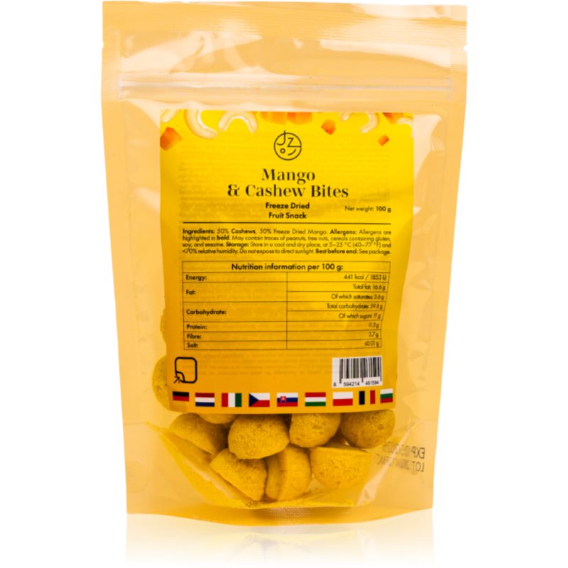 Jíme zdravě Lyofilizované mangové kuličky s kešu mrazem sušené ovoce s ořechy 100 g