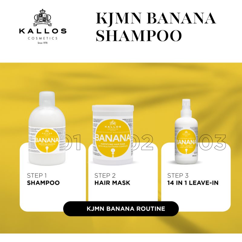 Kallos KJMN Professional Banana posilňujúci šampón s multivitamínovým komplexom 1000 ml (obrázok 4)