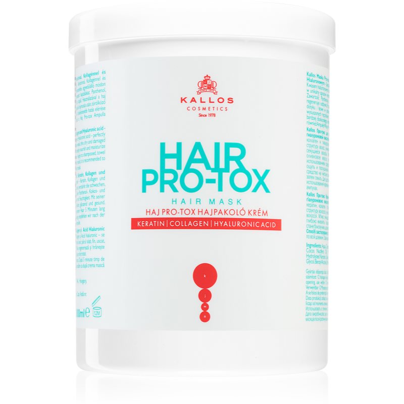 Kallos Hair Pro-Tox Maske für schwaches und beschädigtes Haar mit Koskosnussöl, Hyaluronsäure und Kollagen 1000 ml