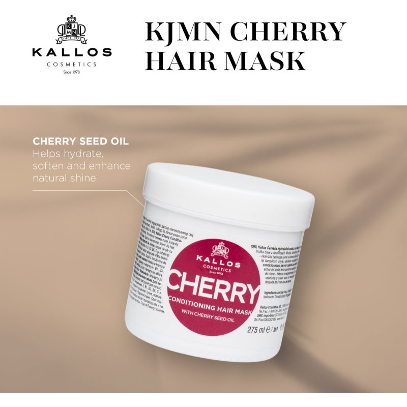 Kallos KJMN Professional Cherry hydratačná maska pre poškodené vlasy 1000 ml (obrázok 3)