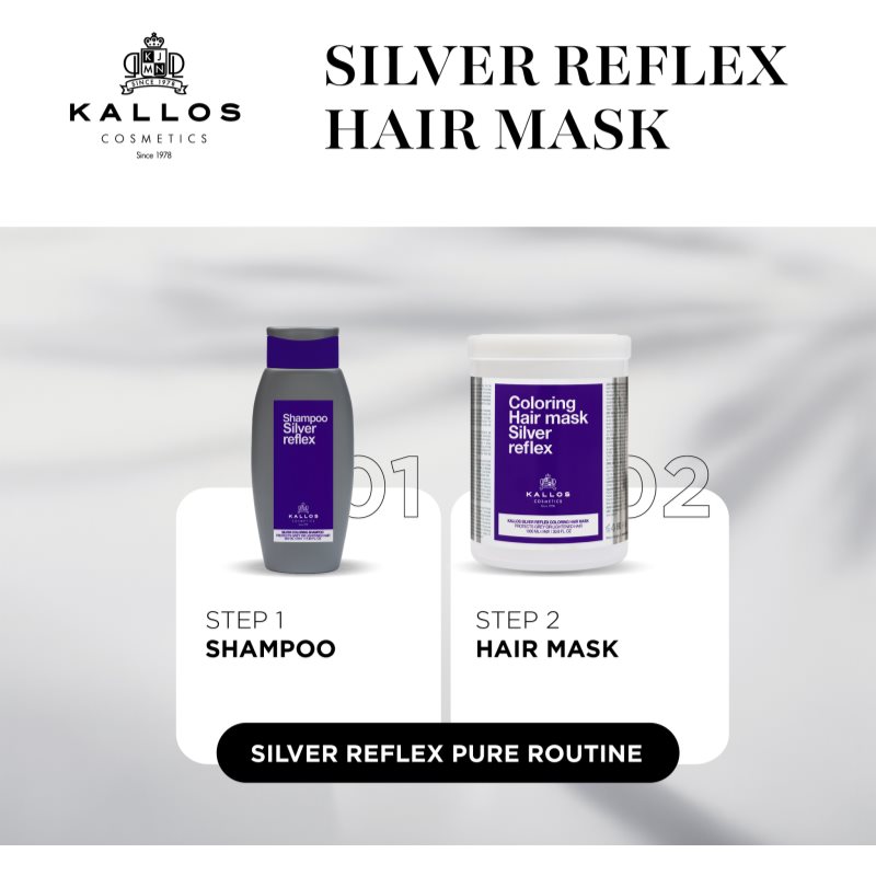 Kallos Coloring Hair Mask Silver Reflex maska na vlasy neutralizujúci žlté tóny 1000 ml (obrázok 4)