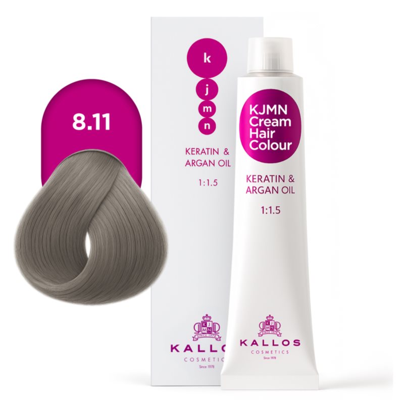 Kallos KJMN Professional Cream Hair Colour Keratin & Argan Oil farba na vlasy s keratínom a argánovým olejom odtieň 8.11 Light Blonde 100 ml (obrázok 4)