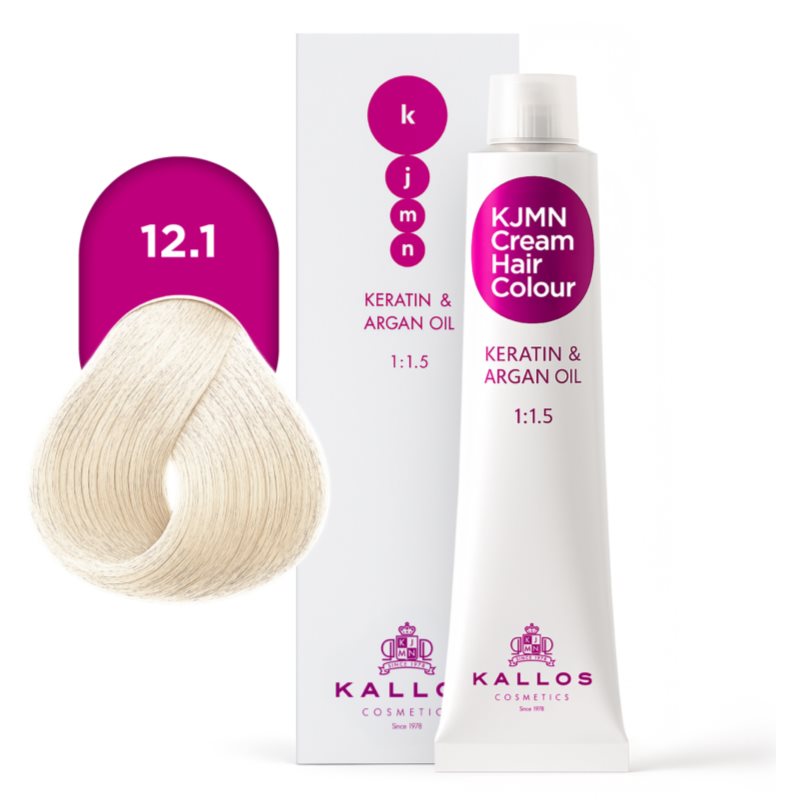 Kallos KJMN Professional Cream Hair Colour Keratin & Argan Oil farba na vlasy s keratínom a argánovým olejom odtieň 12.1 Special Ultra Blonde 100 ml (obrázok 4)