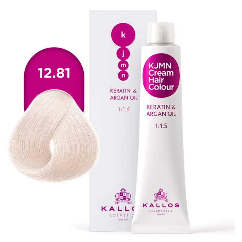 Kallos KJMN Professional Cream Hair Colour Keratin & Argan Oil farba na vlasy s keratínom a argánovým olejom odtieň 12.81 Special Ultra Blonde 100 ml (obrázok 4)