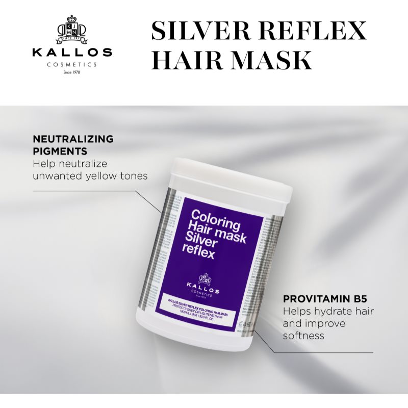 Kallos Coloring Hair Mask Silver Reflex maska na vlasy neutralizujúci žlté tóny 275 ml (obrázok 3)