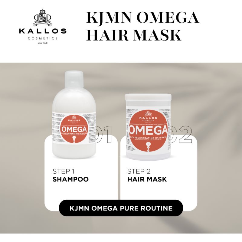 Kallos KJMN Professional Omega vyživujúca maska na vlasy s omega-6 komplexom a makadamia olejom 275 ml (obrázok 4)