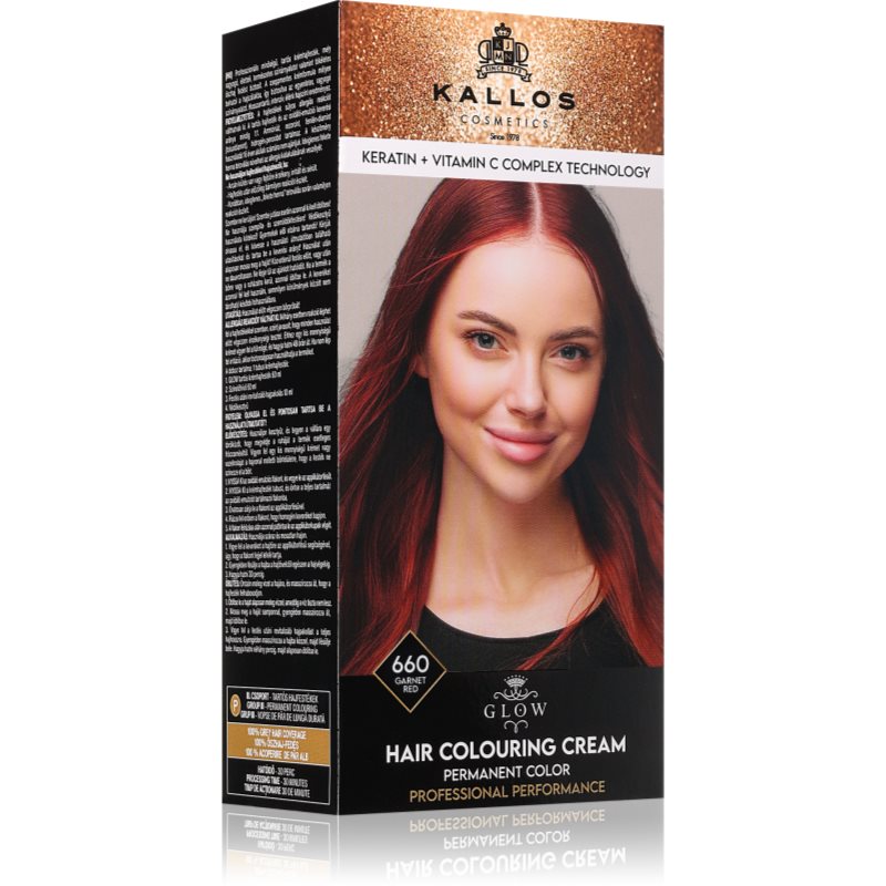 Kallos Glow Lasting Cream Colour permanentna barva za lase odtenek Garnet Red 60 ml