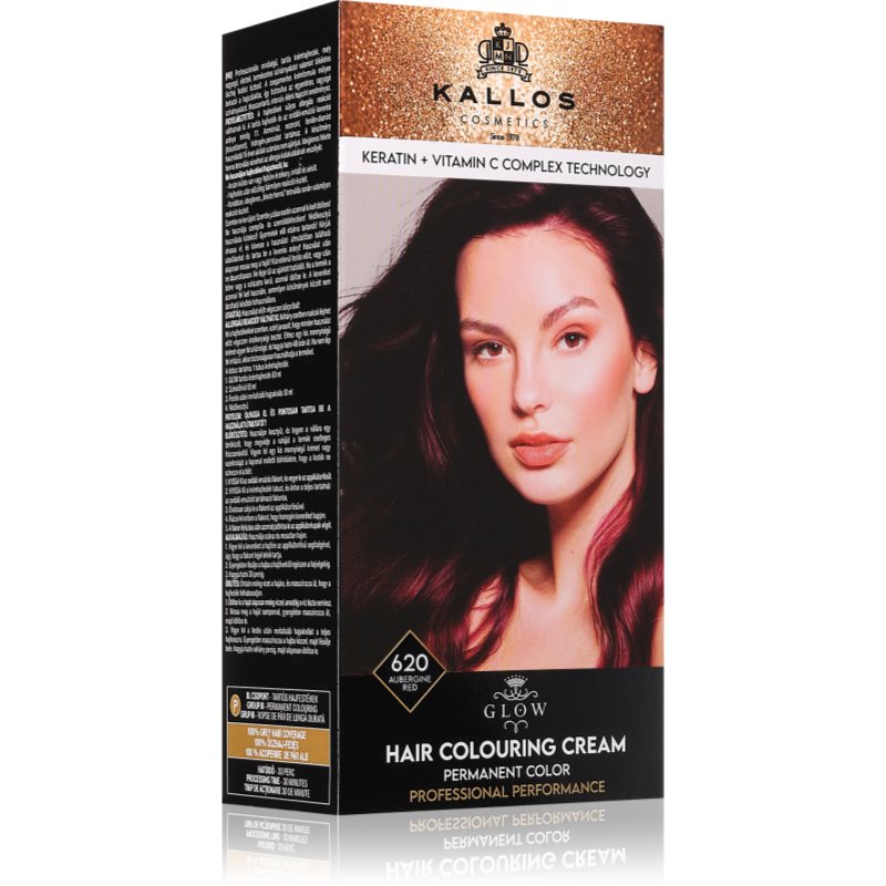 Kallos Glow Lasting Cream Colour permanentna barva za lase odtenek Aubergine Red 60 ml