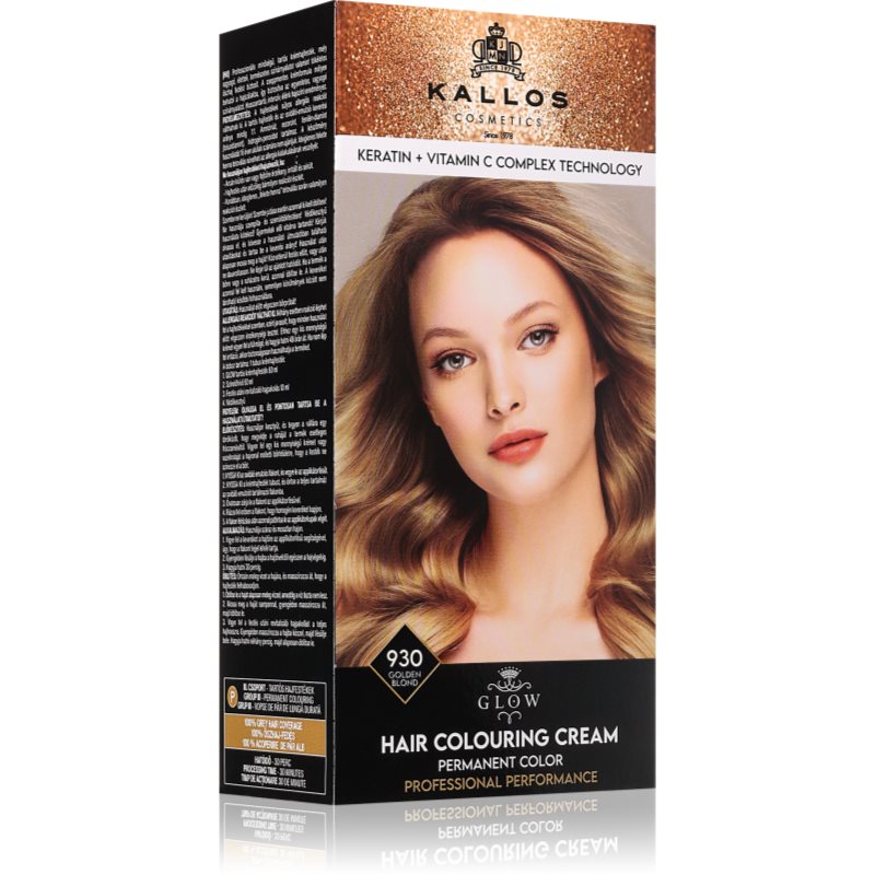 Kallos Glow Lasting Cream Colour permanentna barva za lase odtenek Golden Blond 60 ml