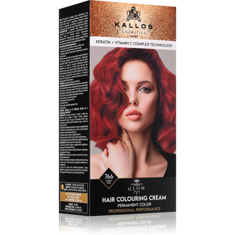 Kallos Glow Lasting Cream Colour permanentna barva za lase odtenek Rubin Red 60 ml
