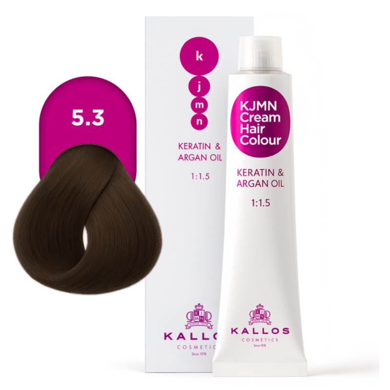 Kallos KJMN Professional Cream Hair Colour Keratin & Argan Oil farba na vlasy s keratínom a argánovým olejom odtieň 5.3 Light Golden Brown 100 ml (obrázok 4)