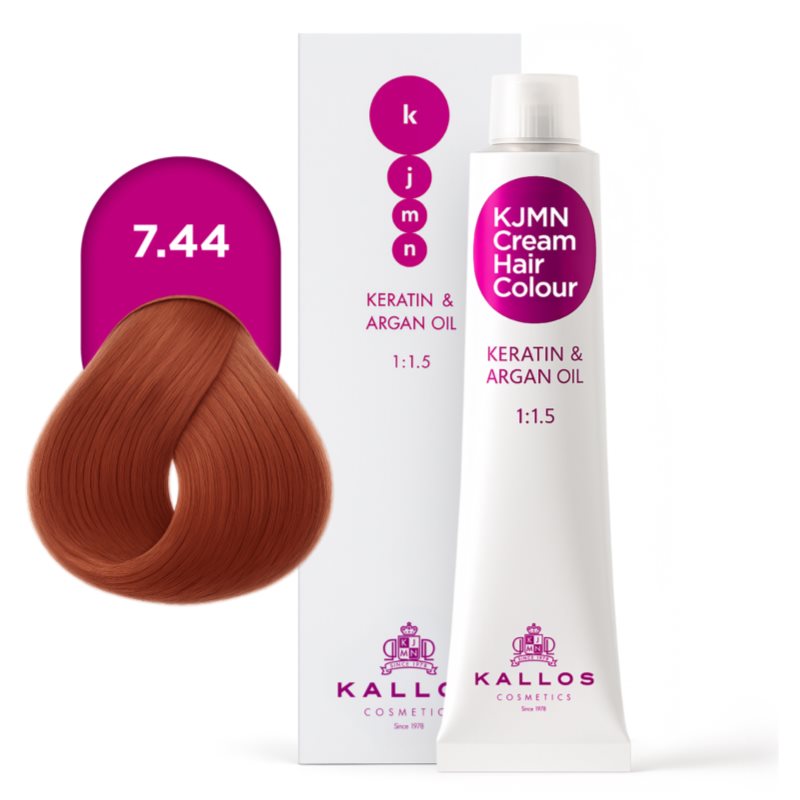 Kallos KJMN Professional Cream Hair Colour Keratin & Argan Oil farba na vlasy s keratínom a argánovým olejom odtieň 7.44 Medium Vivid Copper Blond 100 (obrázok 4)