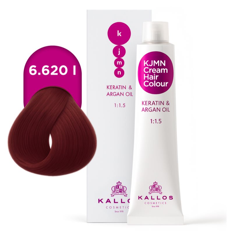 Kallos KJMN Professional Cream Hair Colour Keratin & Argan Oil farba na vlasy s keratínom a argánovým olejom odtieň 6.620 l Ruby Red 100 ml (obrázok 4)