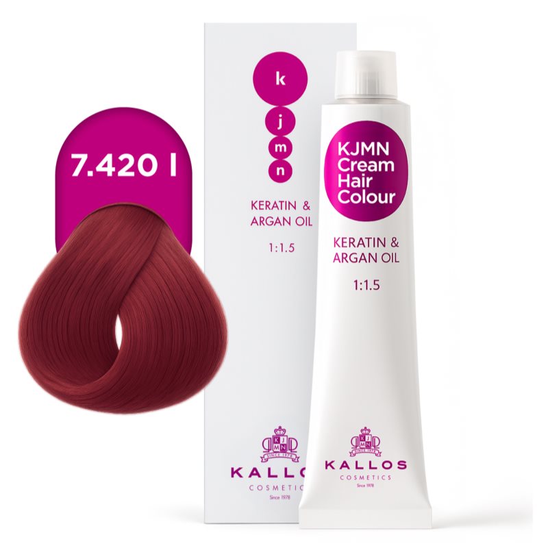 Kallos KJMN Professional Cream Hair Colour Keratin & Argan Oil farba na vlasy s keratínom a argánovým olejom odtieň 7.420 l Intense Fire Red 100 ml (obrázok 4)