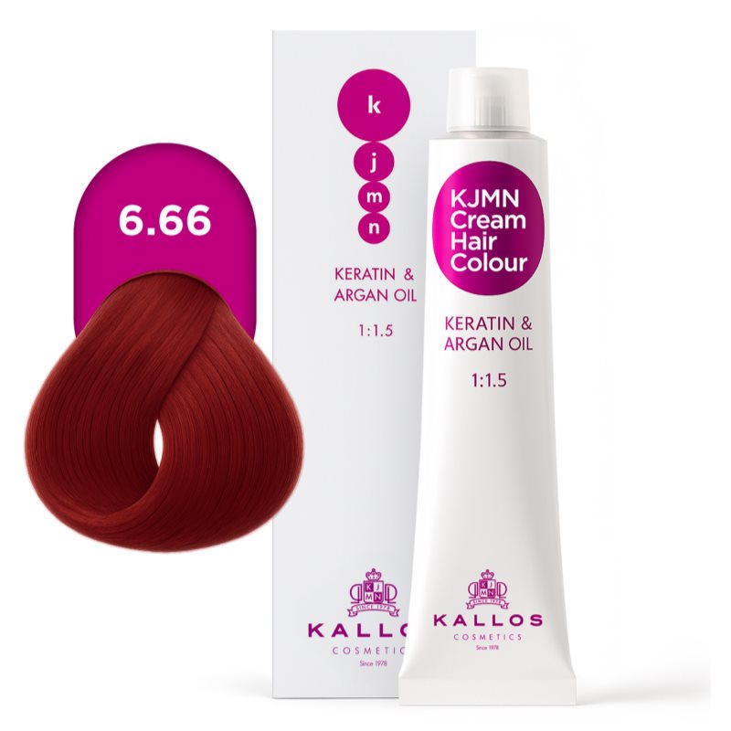 Kallos KJMN Professional Cream Hair Colour Keratin & Argan Oil farba na vlasy s keratínom a argánovým olejom odtieň 6.66 Dark Red Blond 100 ml (obrázok 4)