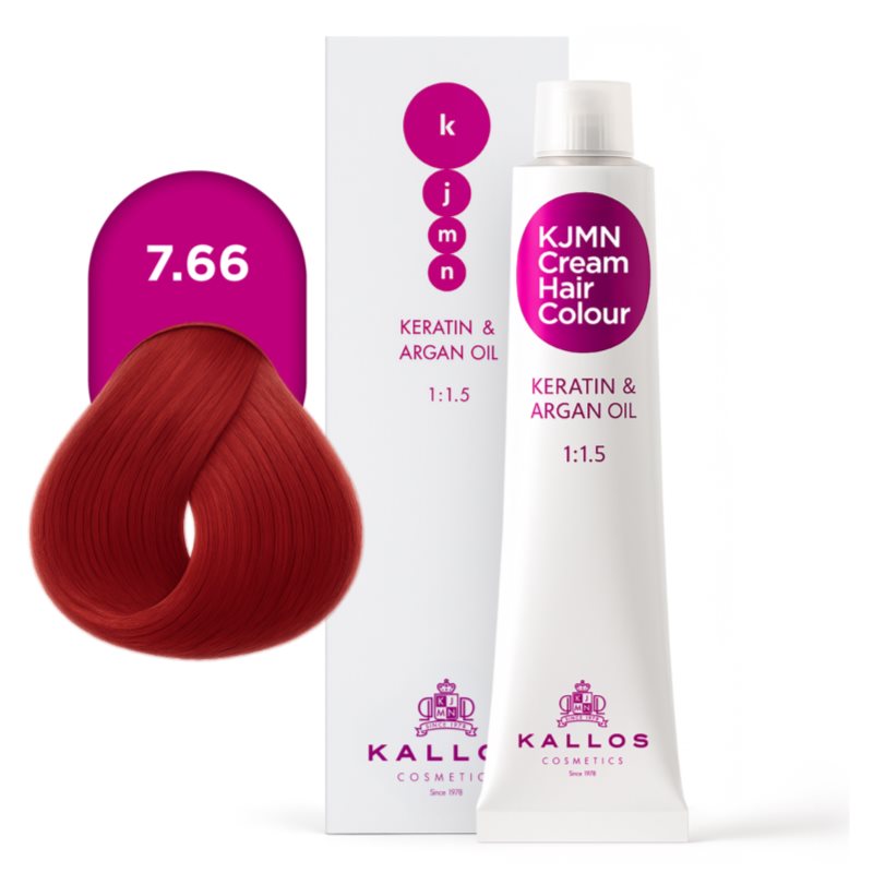 Kallos KJMN Professional Cream Hair Colour Keratin & Argan Oil farba na vlasy s keratínom a argánovým olejom odtieň 7.66 Medium Red Blond 100 ml (obrázok 4)