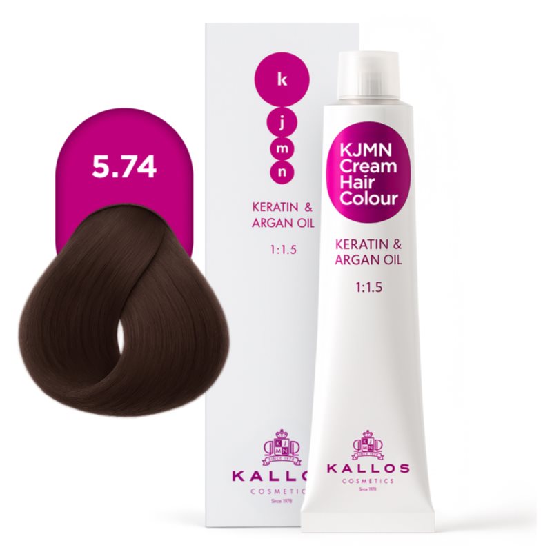 Kallos KJMN Professional Cream Hair Colour Keratin & Argan Oil farba na vlasy s keratínom a argánovým olejom odtieň 5.74 Nutmeg 100 ml (obrázok 4)
