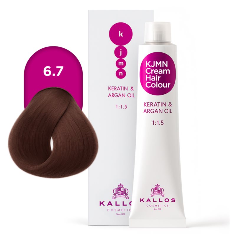 Kallos KJMN Professional Cream Hair Colour Keratin & Argan Oil farba na vlasy s keratínom a argánovým olejom odtieň 6.7 Walnut 100 ml (obrázok 4)