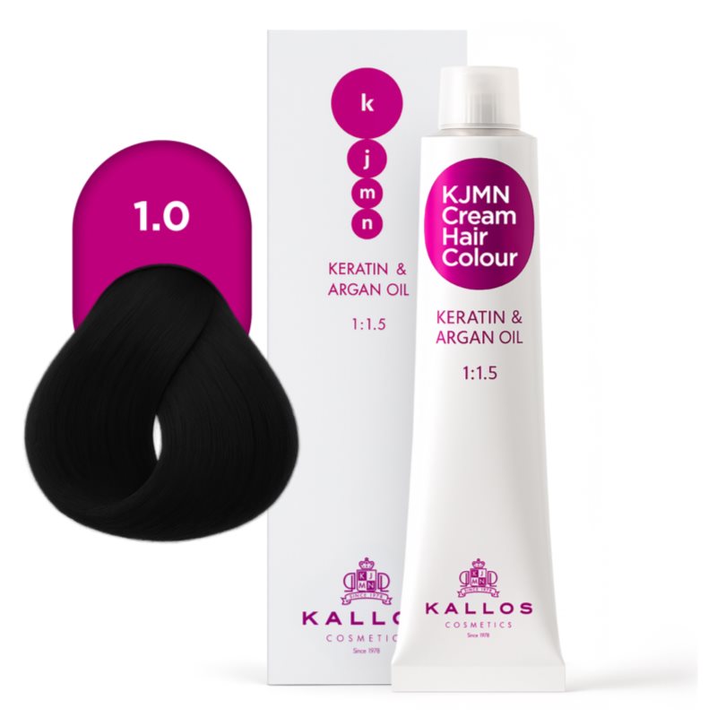 Kallos KJMN Professional Cream Hair Colour Keratin & Argan Oil farba na vlasy s keratínom a argánovým olejom odtieň 1.0 Black 100 ml (obrázok 4)