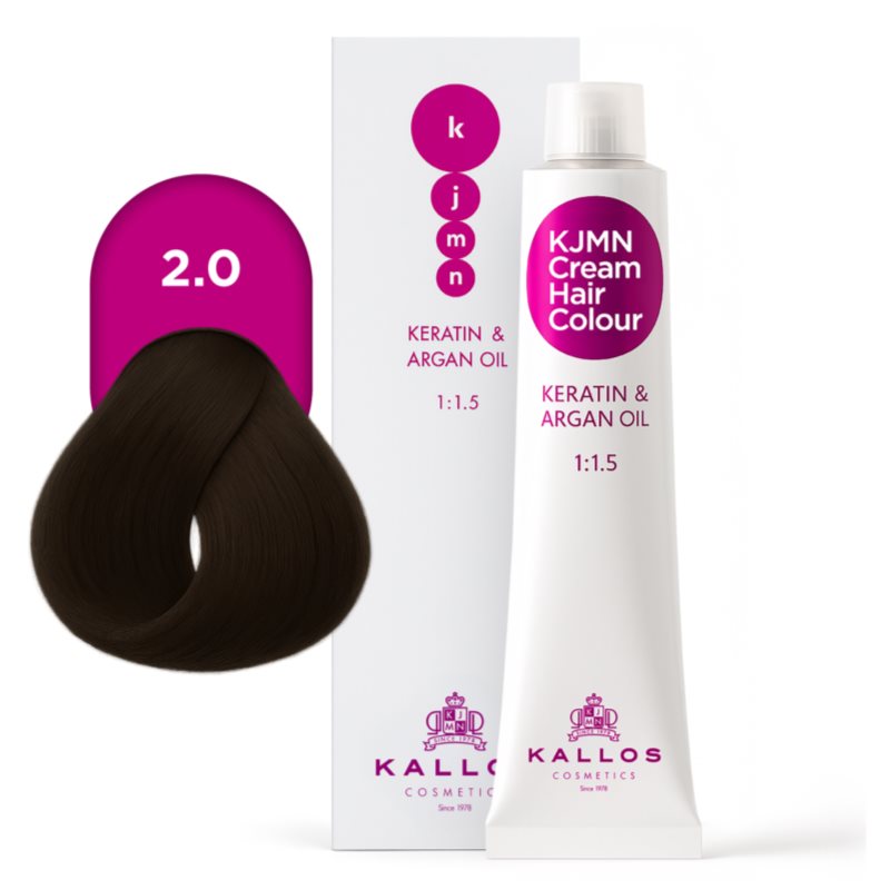 Kallos KJMN Professional Cream Hair Colour Keratin & Argan Oil farba na vlasy s keratínom a argánovým olejom odtieň 2.0 Very Dark Brown 100 ml (obrázok 4)