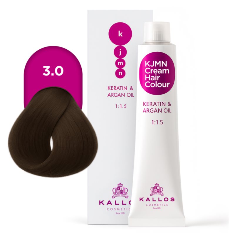 Kallos KJMN Professional Cream Hair Colour Keratin & Argan Oil farba na vlasy s keratínom a argánovým olejom odtieň 3.0 Dark Brown 100 ml (obrázok 4)