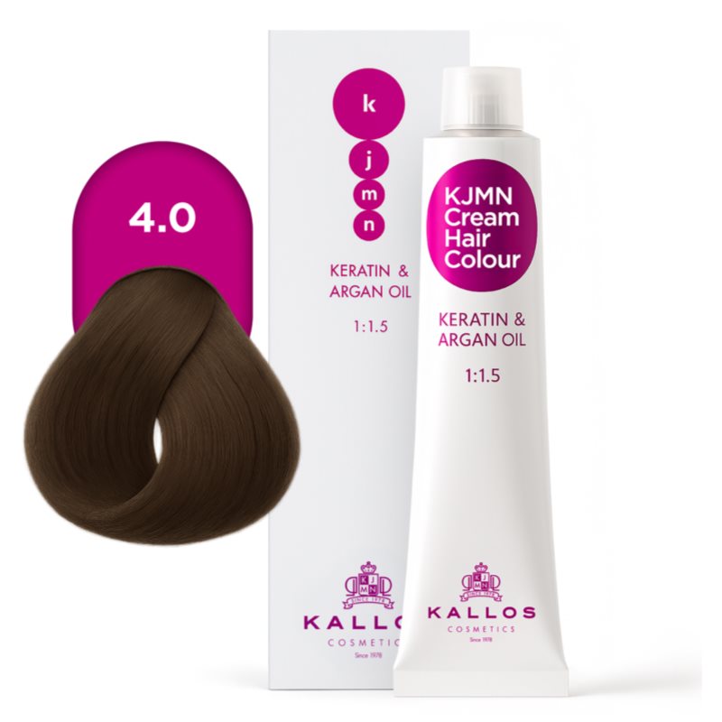 Kallos KJMN Professional Cream Hair Colour Keratin & Argan Oil farba na vlasy s keratínom a argánovým olejom odtieň 4.0 Medium Brown 100 ml (obrázok 4)
