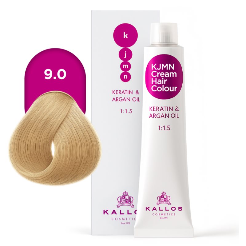 Kallos KJMN Professional Cream Hair Colour Keratin & Argan Oil farba na vlasy s keratínom a argánovým olejom odtieň 9.0 Very Light Blond 100 ml (obrázok 4)