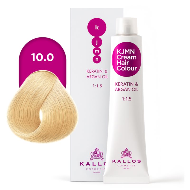 Kallos KJMN Professional Cream Hair Colour Keratin & Argan Oil farba na vlasy s keratínom a argánovým olejom odtieň 10.0 Platinum Blond 100 ml (obrázok 4)