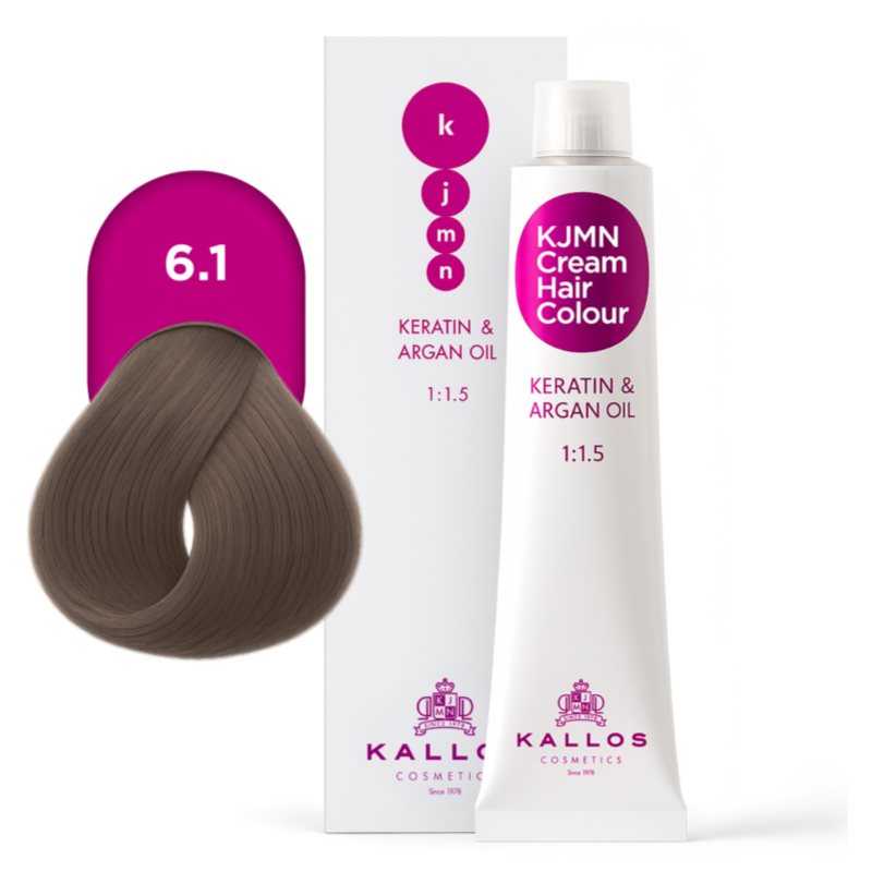 Kallos KJMN Professional Cream Hair Colour Keratin & Argan Oil farba na vlasy s keratínom a argánovým olejom odtieň 6.1 Dark Ash Blond 100 ml (obrázok 4)