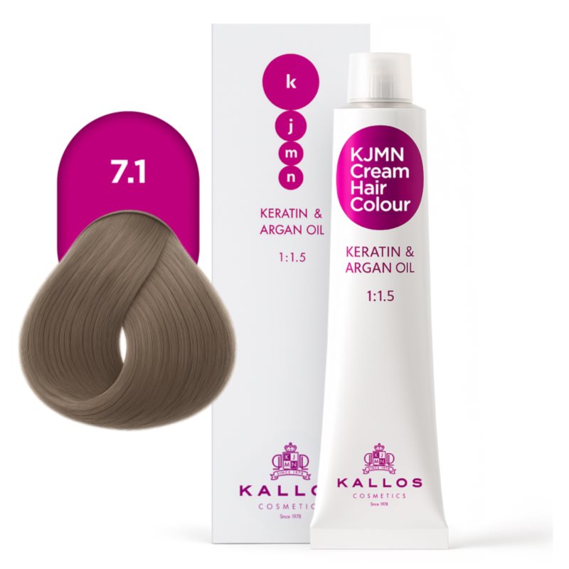 Kallos KJMN Professional Cream Hair Colour Keratin & Argan Oil farba na vlasy s keratínom a argánovým olejom odtieň 7.1 Medium Ash Blond 100 ml (obrázok 4)