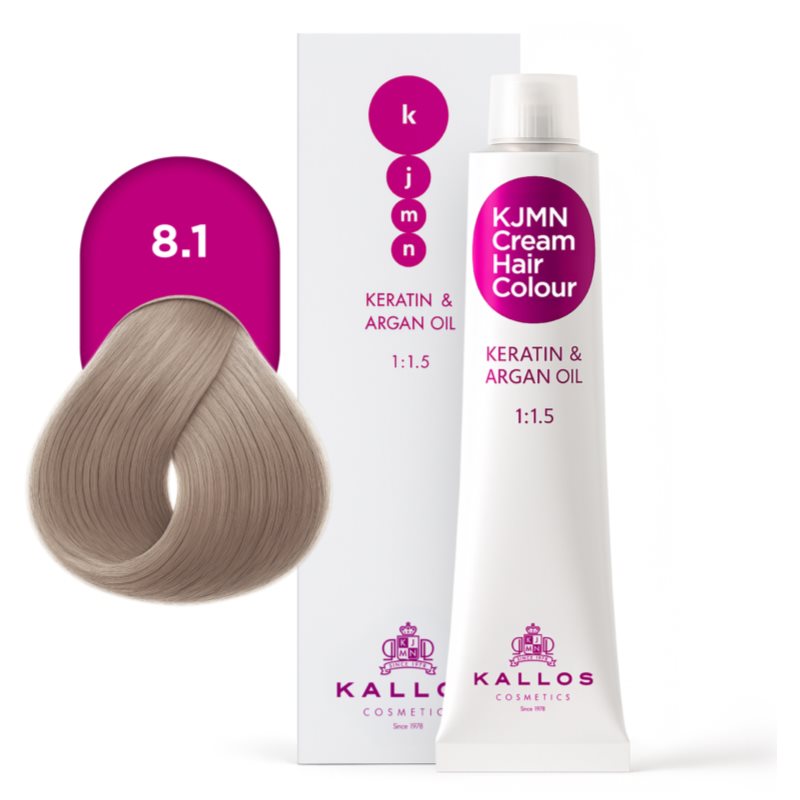 Kallos KJMN Professional Cream Hair Colour Keratin & Argan Oil farba na vlasy s keratínom a argánovým olejom odtieň 8.1 Light Ash Blond 100 ml (obrázok 4)
