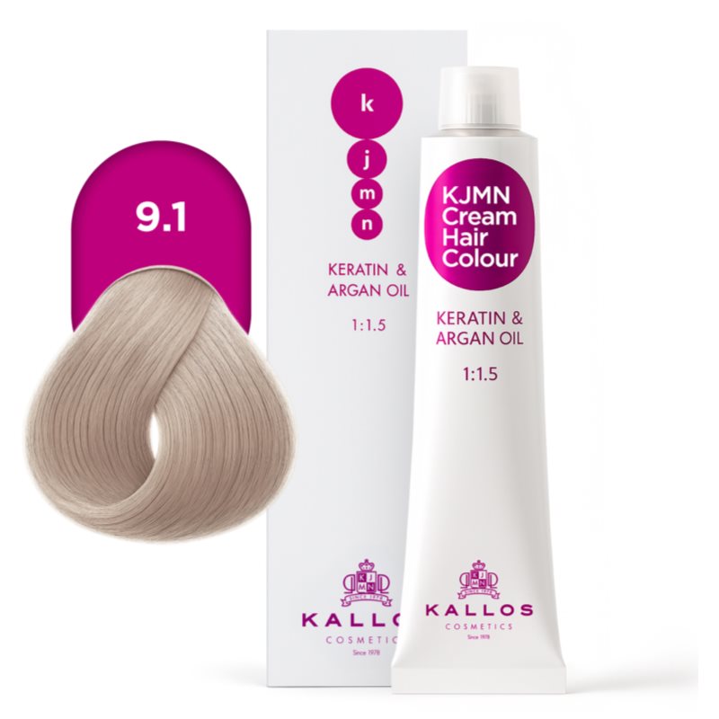 Kallos KJMN Professional Cream Hair Colour Keratin & Argan Oil farba na vlasy s keratínom a argánovým olejom odtieň 9.1 Very Light Ash Blond 100 ml (obrázok 4)