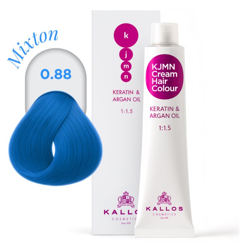Kallos KJMN Professional Cream Hair Colour Keratin & Argan Oil farba na vlasy s keratínom a argánovým olejom odtieň 0.88 Blue 100 ml (obrázok 4)