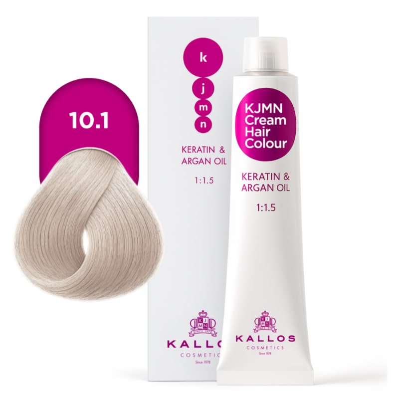 Kallos KJMN Professional Cream Hair Colour Keratin & Argan Oil farba na vlasy s keratínom a argánovým olejom odtieň 10.1 Platinum Ash Blond 100 ml (obrázok 4)