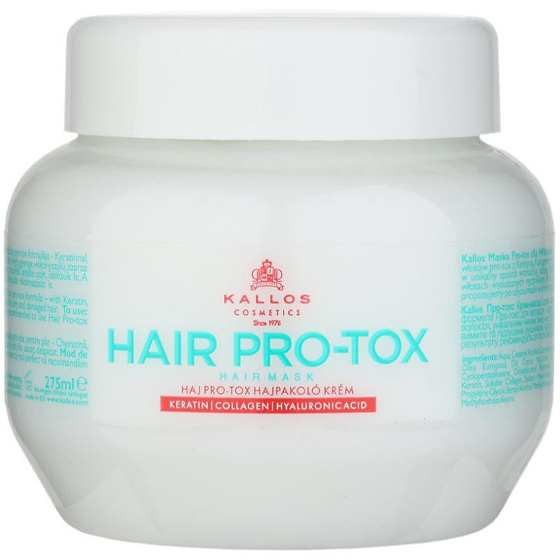 

Kallos Hair Pro-Tox маска для слабкого та пошкодженого волосся з кокосовою олією, гіалуроновою кислотою та колагеном