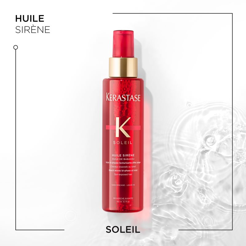 Kérastase Soleil Huile Sirène Huile En Brume Hydratante Bi-phasée Pour Un Effet Retour De Plage Avec Filtre UV 150 Ml