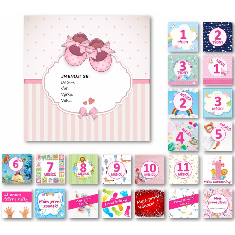 E-shop KidPro Milníkové kartičky Deluxe pro holčičku milníkové kartičky