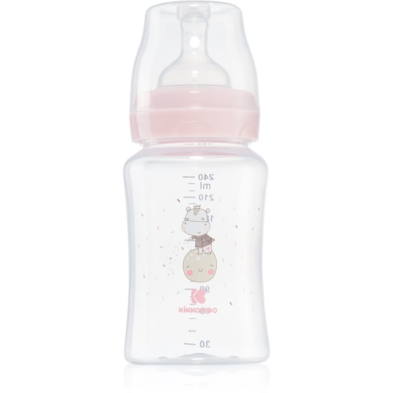 Kikkaboo Hippo Dreams dojčenská fľaša 3 m+ Pink 240 ml