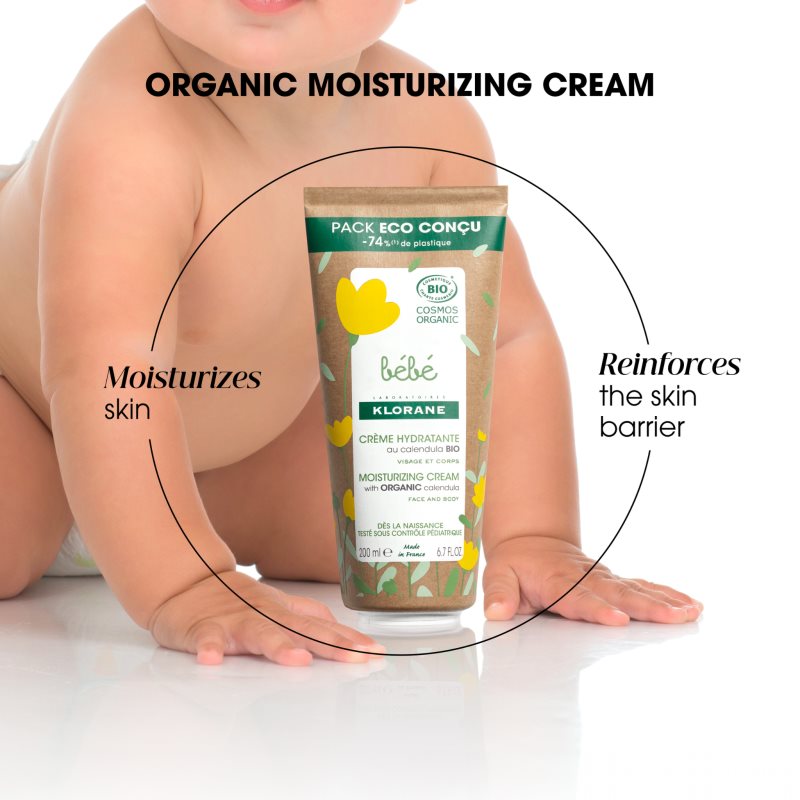 Klorane Bébé Calendula Feuchtigkeitscreme für Babyhaut s BIO měsíčkem lékařským 200 ml (Bild 4)