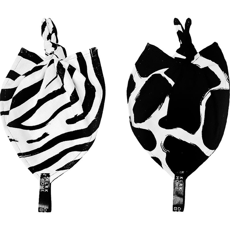 KLRK Home Wild B&W Zebra&Giraffe maznajúca dečka s uzlom 26x26 cm 2 ks