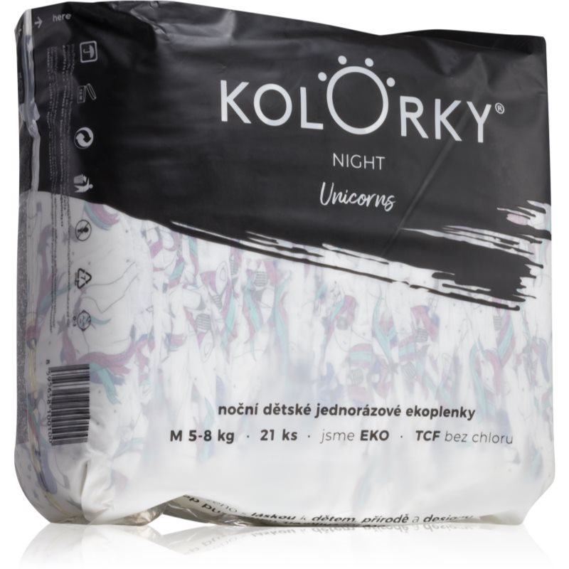 Kolorky Night Unicorn Disposable Organic Nappies For Complete Night Protection Size M 5-8 Kg 21 Pc